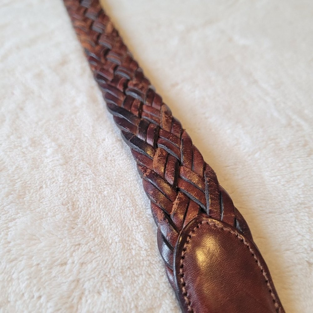 TRAFALGAR Brown Men's Leather Braided Belt - Picture 11 of 11